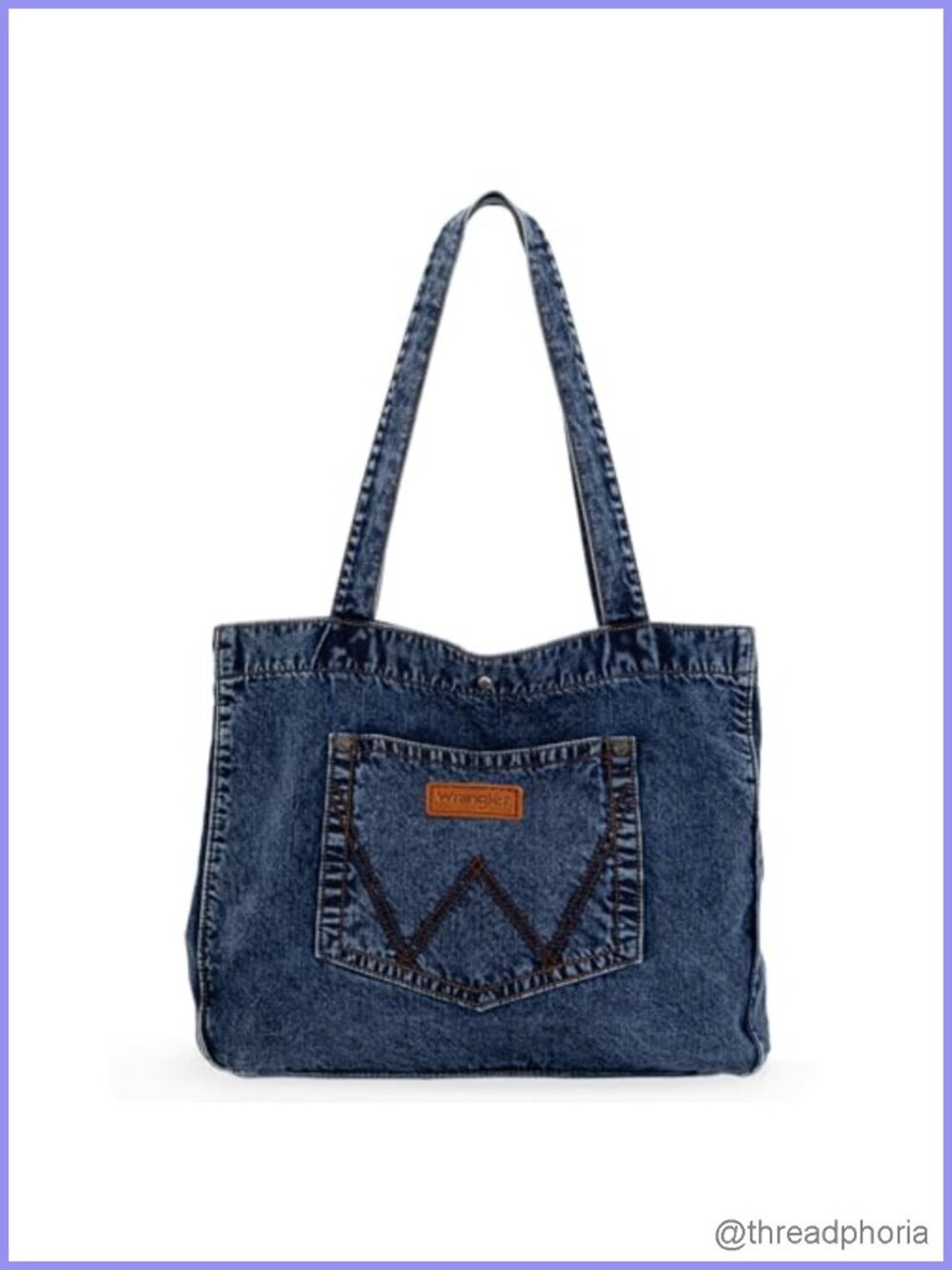 Denim Tote Bag Wrangler W Stitch Shoulder Purse for Work Travel